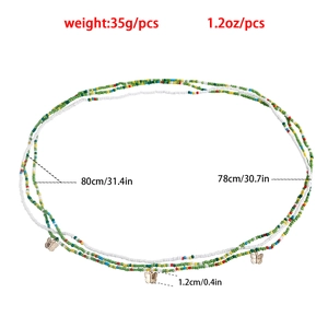 Boho colorful seed bead waist chain set with gold butterfly pendants for beach wear