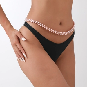 Catena corpo doppia con perle rosa da donna con elegante design in intreccio metallico