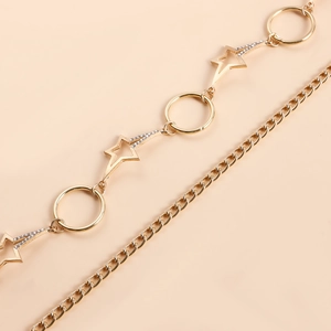 Detailed close-up of double-layer gold starfish waist chain with sparkling rhinestones