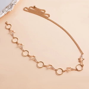 Detailed close-up of golden starfish waist chain with sparkling rhinestones and o-rings