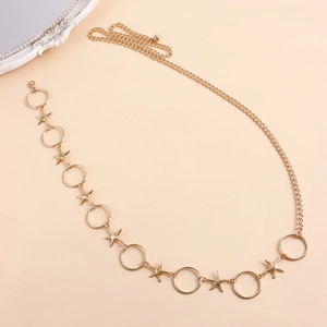 Detail of golden starfish and circle link body chain with fine adjustable metal chain