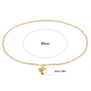 Golden aluminum waist chain with heart pendant and OT buckle, 80cm length belt