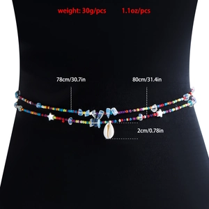Detail of colorful beaded waist chain with shell pendant and starfish beach jewelry