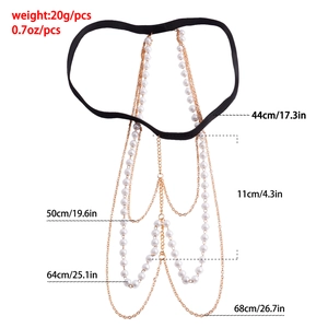 Joyas sexys para piernas con perlas blancas y cadena dorada con banda elástica mujer