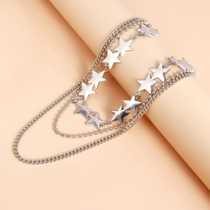 Multi-layer silver star pendant necklace featuring three delicate chains for a layered look