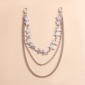 Three-layer silver metal waist chain with star charms and lobster clasps for jeans