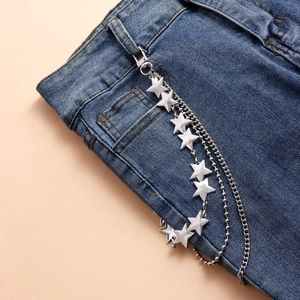 Multi-layer silver metal pants chain with stars for women in punk Y2K street style
