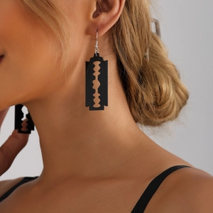 Creative black acrylic razor blade dangle earrings for women in punk style fashion