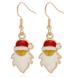 Christmas Santa Claus drop earrings in gold finish with red and white enamel details