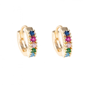 S925 sterling silver huggie hoop earrings with multi-color cubic zirconia on gold base