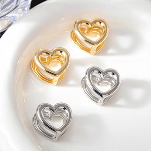Orecchini a Cerchio a Cuore Cavo Vintage Francese per Donna Orecchini Pendenti a Doppio Cuore in Rame Placcato Oro Argento