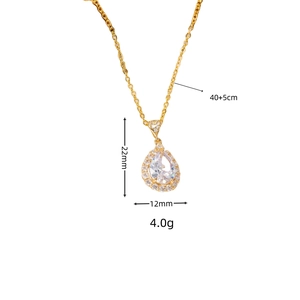 Detailed size specifications for gold pear-cut zircon teardrop necklace showing 40+5cm length