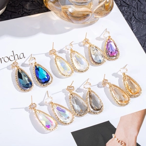 Orecchini a Goccia in Rame Vintage per Donna Eleganti Orecchini a Bottone in Cristallo Strass Colore Champagne Blu AB Gioielli