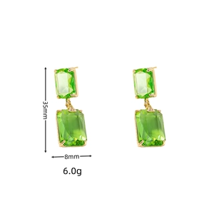 Emerald cut green crystal earrings with dimensions 35mm x 8mm and 6.0g weight details