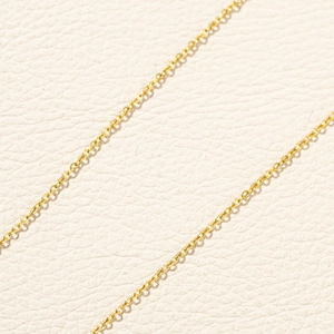Macro view of a delicate gold-plated stainless steel lip chain with round links