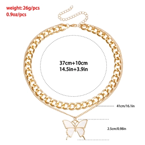 Collar de doble capa en oro con colgante de mariposa blanca para joyas mujer