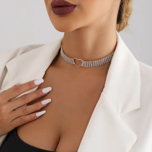 Sparkling multi-layer rhinestone choker featuring a hollow heart pendant for women