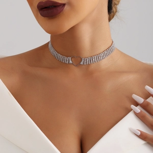 Alloy Rhinestone Heart Choker Necklace For Women Multilayer Sparkling Claw Chain Statement Jewelry Elegant Party Accessory