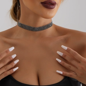 Μόδα Κράμα Μαύρο Στρας Choker Κολιέ Πολυστρωματικό Γοτθικό Συμπόσιο Κοσμήματα Για Γυναίκες Ρυθμιζόμενο Περιλαίμιο Δώρο