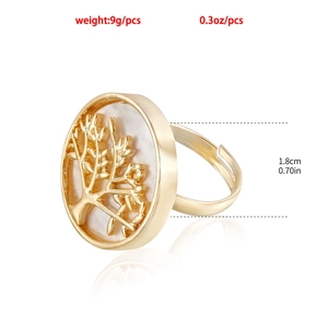 Gold tree of life ring with white mother of pearl inlay and adjustable open band