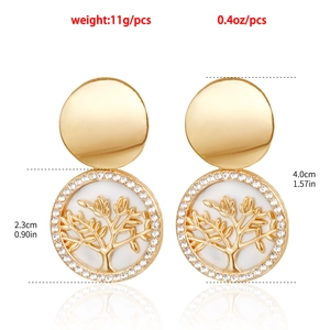 Detailed view of tree of life earrings with gold plating and sparkling crystals