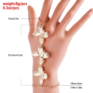 Spécifications de taille pour le bracelet bague papillon doré avec chaîne de main