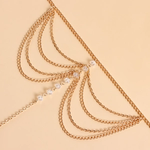 Bohemian multilayer gold chain anklet with crystal beads and tassel detailing