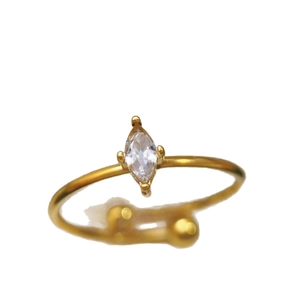 18K vergoldeter Edelstahlring, verstellbar, mit Zirkonia im Marquise-Schliff
