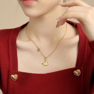Goud Vergulde Roestvrij Stalen Konijn Hanger Ketting Voor Dames Paperclip Ketting Luck Letter Gegraveerd Sieraden