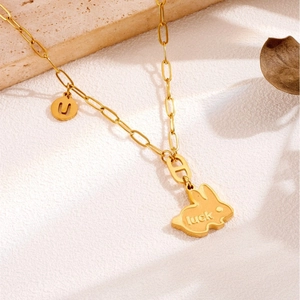 Luxe goudkleurige ketting met konijnenhanger en Luck-gravure voor dames sieraad