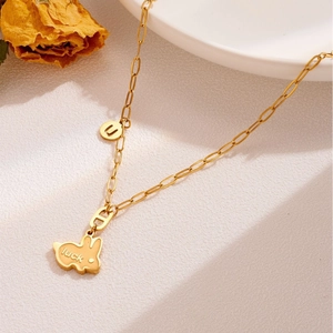 Luxe gouden konijnenhanger ketting met luck belettering en U-vormige bedel voor dames