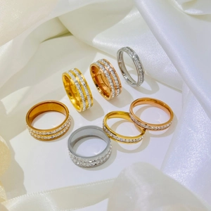 Minimalist Stainless Steel Eternity Ring With Zirconia Inlaid Single Double Row Spinner Band Ring For Men Women Jewelry