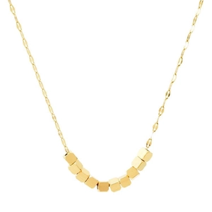 Minimalist 18K gold cube pendant necklace with reflective faceted chain for women