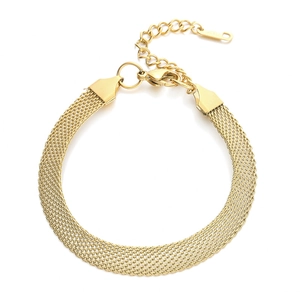 Minimalist 18K gold-plated woven mesh bracelet with adjustable clasp for women