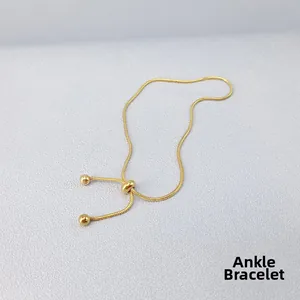 Minimalist 18K gold-plated snake chain anklet with adjustable slider buckle for women