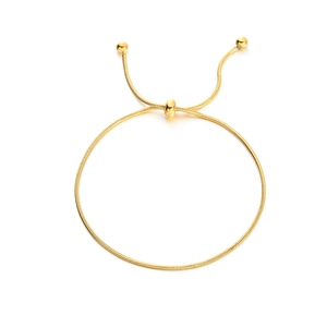 Minimalist adjustable gold snake chain bracelet with bolo closure and round bead charms