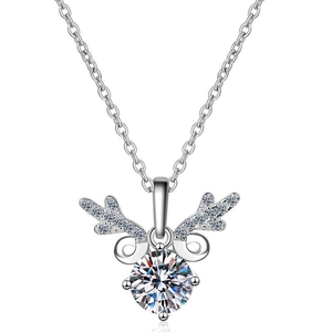 Minimalist elk pendant necklace with a large round cubic zirconia in silver-tone metal