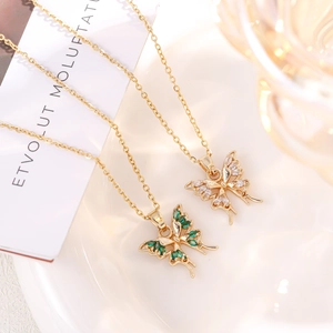 Elegant Butterfly Pendant Necklace For Women Titanium Steel Fairy Style Dainty Rhinestone Inlaid Clavicle Chain Jewelry