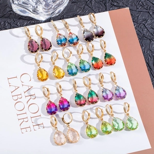 Vintage Copper Water Drop Gradient Earrings For Women Luxury Rhinestone Inlaid Pear Shaped Dangle Earrings Fashion Jewelry