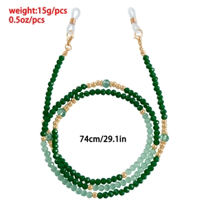 74cm green spinel beaded eyeglass chain with gold accents and lobster clasps