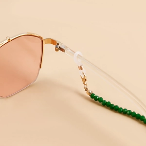 Green spinel beaded eyewear chain with gold lobster clasp and anti-slip silicone rings