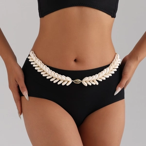 Bohemian handmade shell waist chain with natural cowrie shells and gold metal accent