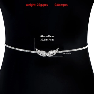 Sparkling silver rhinestone waist chain with angel wing pendant and crystal claw chain