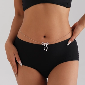 Chaîne de Taille Minimaliste en Alliage Doré pour Femme Pendentif Nœud en Künstliche Perle d'Imitation Blanc Bijou de Corps Élégant