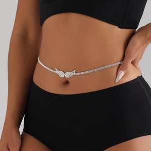 Sparkling crystal angel wing waist chain body jewelry with multi-row rhinestone details