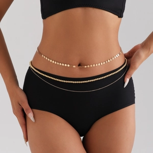 Ceinture de Taille Multicouche en Métal Doré Vintage Punk Avec Paillettes Rondes et Perles Pour Femme Bijoux de Fête