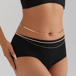 Ensemble de trois chaînes de taille dorées avec perles et sequins pour femmes
