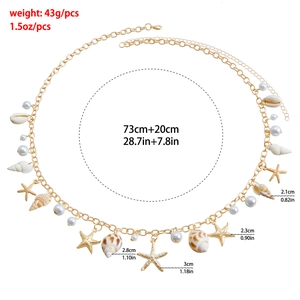 Chaîne de taille bohème dorée avec coquillages naturels et pendentifs étoile de mer