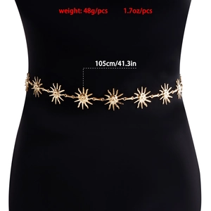 Gold smiling sun metal waist chain belt for dresses, 105cm length bohemian body jewelry