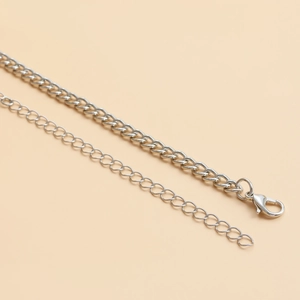 Detailed macro shot of silver horseshoe chain links with lobster clasp closure